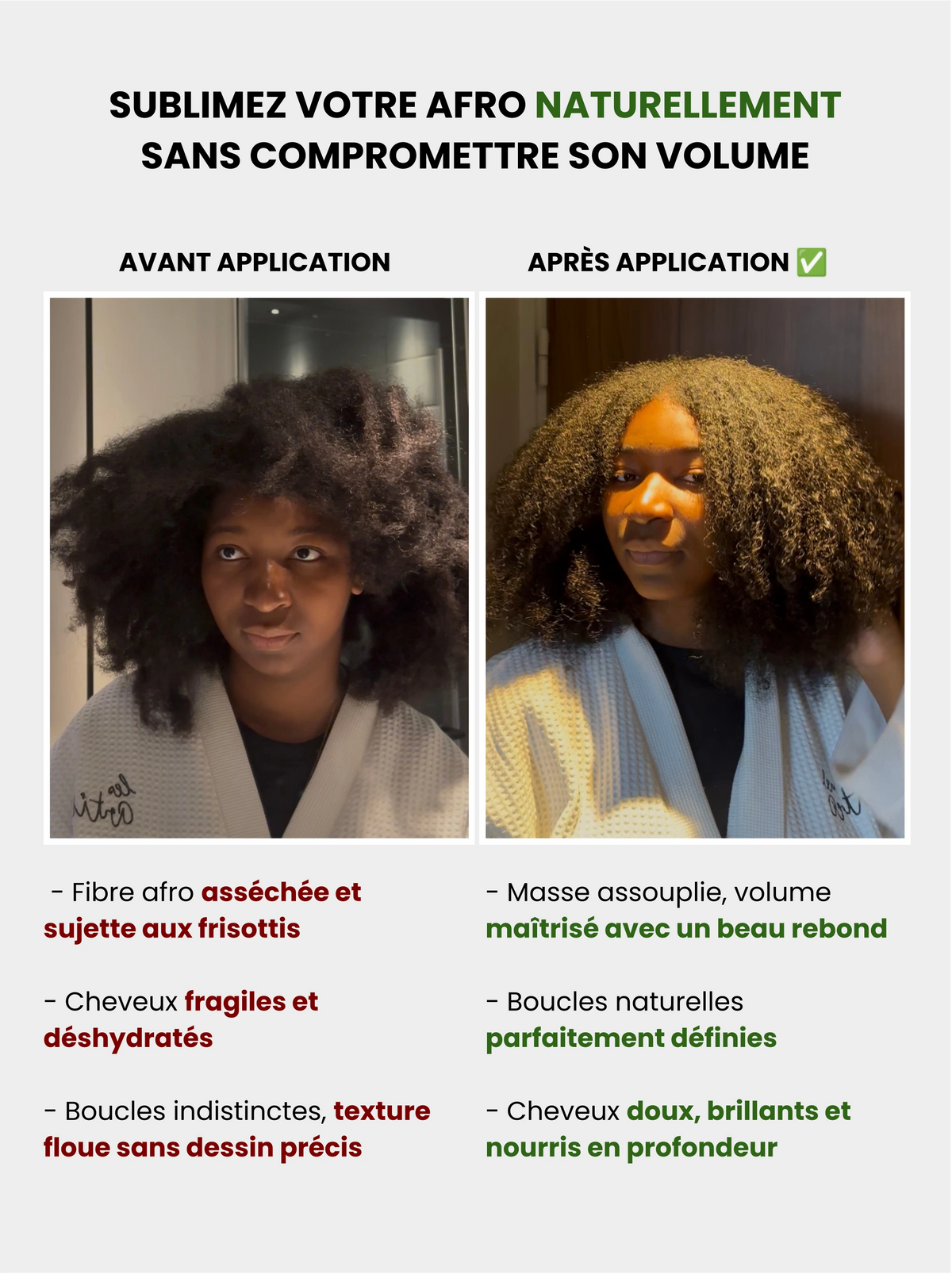 Résultat soin cheveu afro : hydratation, douceur et définition des boucles