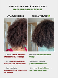 Avant-après soin cheveux crépus : boucles définies et démêlage facile